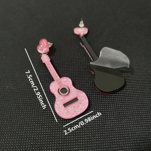 NEW pink glitter guitar earrings Taylor swift eras tour - Picture 2 of 4
